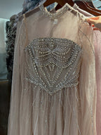Luxury Pink High Neck Crystal Beaded A Line Evening Dress LA73885