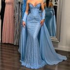 Luxury Blue Sweetheart Beaded Mermaid Evening Dress LA73886