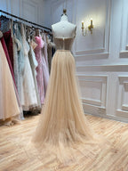 Luxury Nude Crystal Beaded Mermaid Dress With Overskirt LA73891