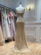 Luxury Nude Crystal Beaded Mermaid Dress With Overskirt LA73891