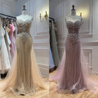 Luxury Nude Crystal Beaded Mermaid Dress With Overskirt LA73891