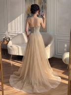 Luxury Nude Crystal Beaded Mermaid Dress With Overskirt LA73891
