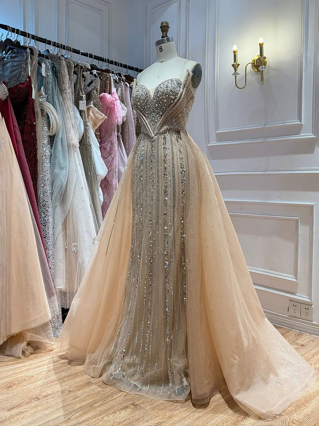 Luxury Nude Crystals Beaded Mermaid Evening Dress LA73892
