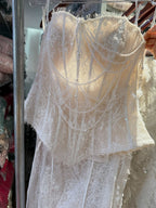 Luxury White Pearls Lace Beaded Mermaid Evening Dress LA73899