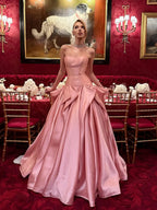 Luxury Pink Strapless Draped Satin A Line Evening Dress LA73907