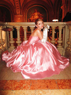 Luxury Pink Strapless Draped Satin A Line Evening Dress LA73907