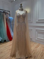 Luxury Nude Crystal Beaded Tassel Mermaid Evening Dress LA73908A
