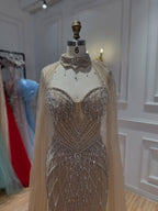 Luxury Nude Crystal Beaded Tassel Mermaid Evening Dress LA73908A
