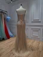 Luxury Nude Crystal Beaded Tassel Mermaid Evening Dress LA73908A
