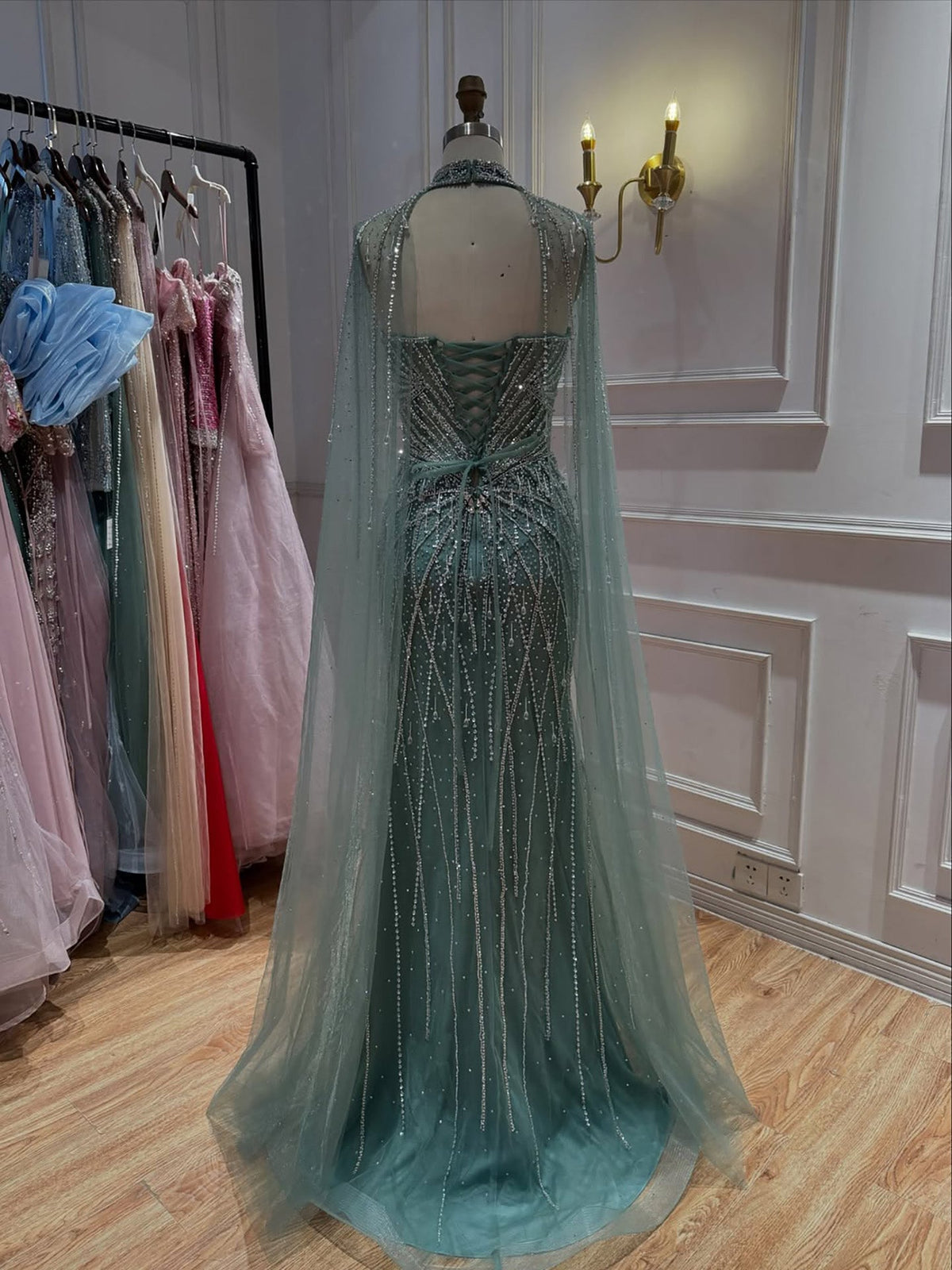 Luxury Nude Crystal Beaded Tassel Mermaid Evening Dress LA73908A