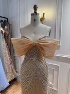 Luxury Nude Off Shoulder Crystal Beaded Mermaid Evening Dress LA73910