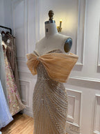 Luxury Nude Off Shoulder Crystal Beaded Mermaid Evening Dress LA73910