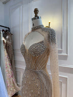 Luxury Nude High Neck Crystal Beaded Mermaid Cape Sleeves LA73547