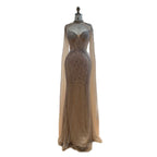 Luxury Nude High Neck Crystal Beaded Mermaid Cape Sleeves LA73547