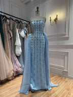 Luxury Blue Crystal Beaded Mermaid Dress With Overskirt LA73913