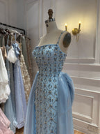 Luxury Blue Crystal Beaded Mermaid Dress With Overskirt LA73913