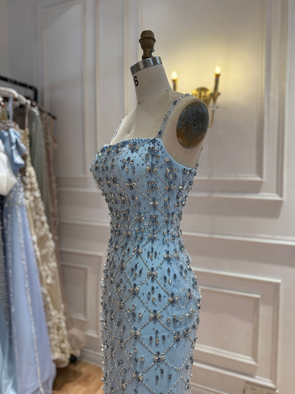 Luxury Blue Crystal Beaded Mermaid Dress With Overskirt LA73913