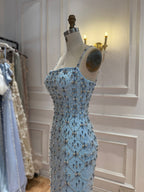 Luxury Blue Crystal Beaded Mermaid Dress With Overskirt LA73913