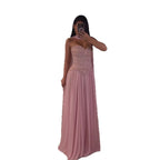 Luxury Pink Crystal Beaded Corset Chiffon A-Line Dress LA73918
