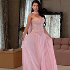 Luxury Pink Crystal Beaded Corset Chiffon A-Line Dress LA73918