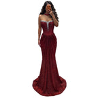 Luxury Wine Red Strapless Beaded Mermaid Evening Dress LA73922
