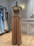 Luxury Gold High Neck Crystal Beaded A Line Dress LA73924
