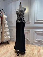 Luxury Black Crystal Beaded Peplum Mermaid Evening Dress LA73949