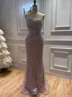 Luxury Navy Blue Strapless Beaded Mermaid Evening Dress LA73952