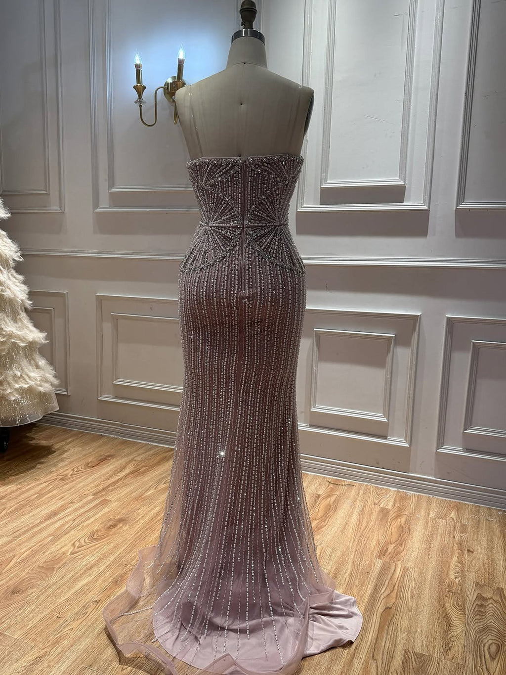 Luxury Navy Blue Strapless Beaded Mermaid Evening Dress LA73952