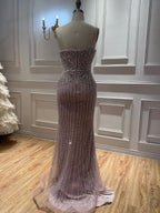 Luxury Navy Blue Strapless Beaded Mermaid Evening Dress LA73952