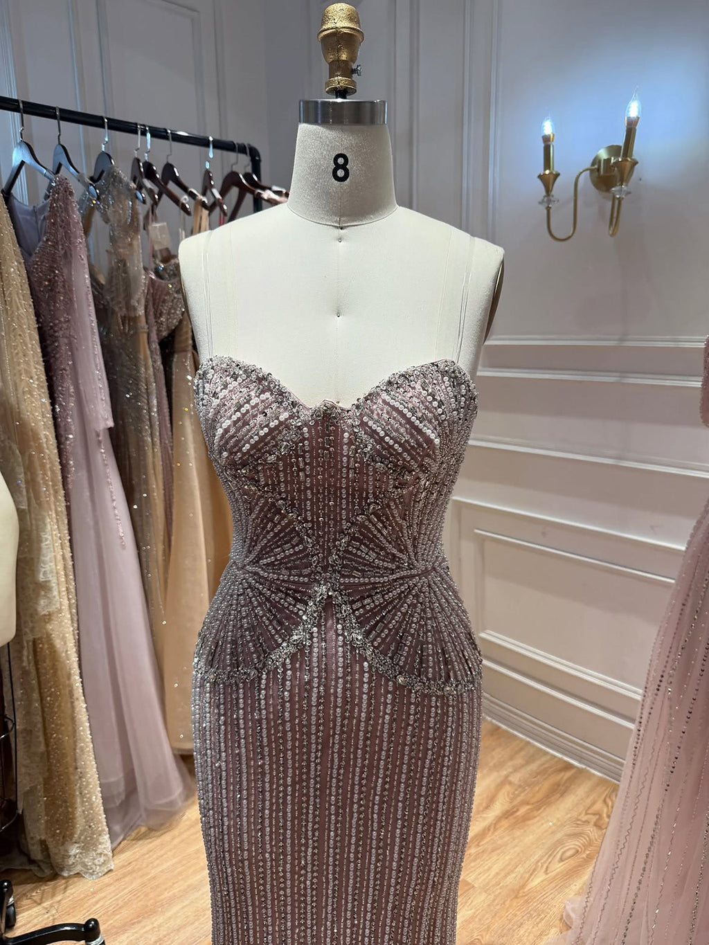 Luxury Navy Blue Strapless Beaded Mermaid Evening Dress LA73952