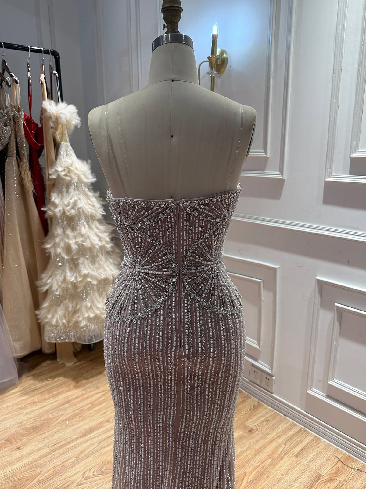 Luxury Navy Blue Strapless Beaded Mermaid Evening Dress LA73952