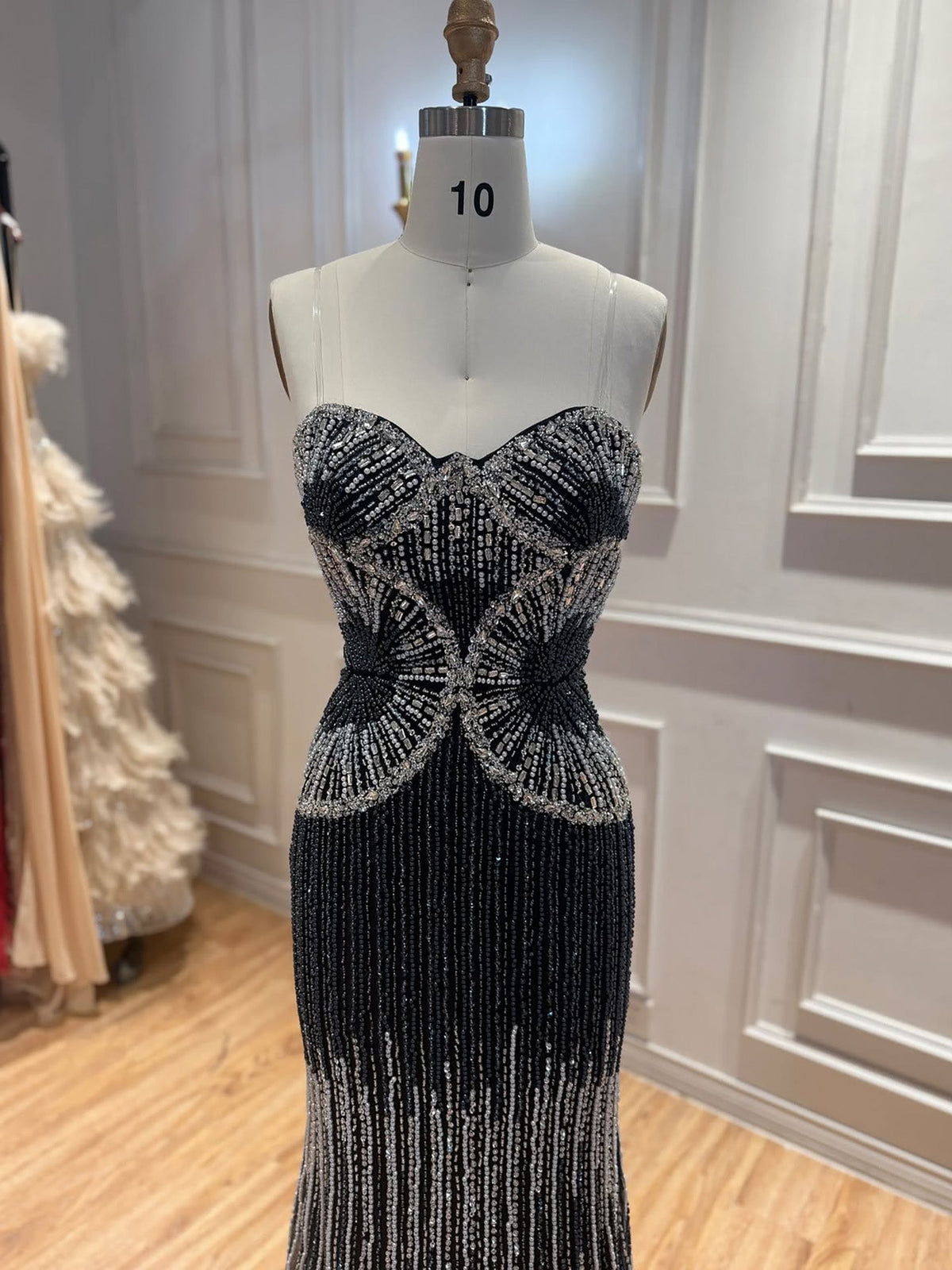 Luxury Navy Blue Strapless Beaded Mermaid Evening Dress LA73952