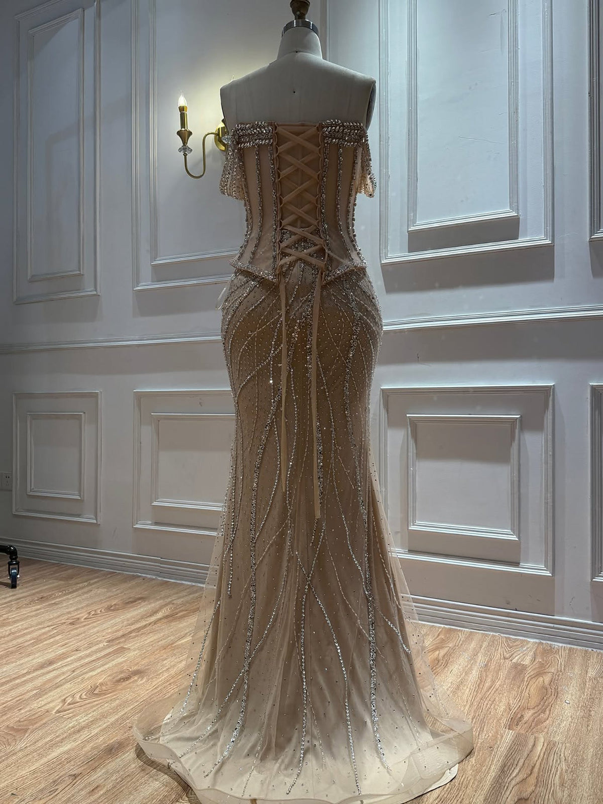 Luxury Nude Crystal Beaded Corset Mermaid Evening Dress LA73954