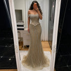 Luxury Nude Crystal Beaded Corset Mermaid Evening Dress LA73954