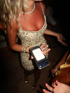Luxury Gold Beaded Spaghetti Strap Mini Cocktail Dress LA73956