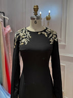 Black Beaded Embellished Cape Sleeves Evening Gown LA73980