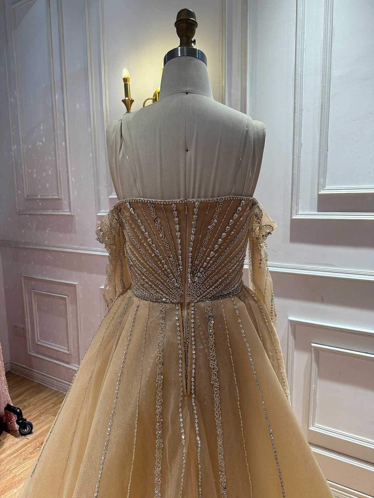 Luxury Nude Beaded Off Shoulder Mermaid Evening Gown LA73982