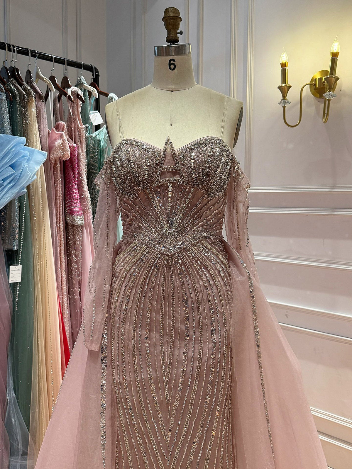 Luxury Nude Beaded Off Shoulder Mermaid Evening Gown LA73982