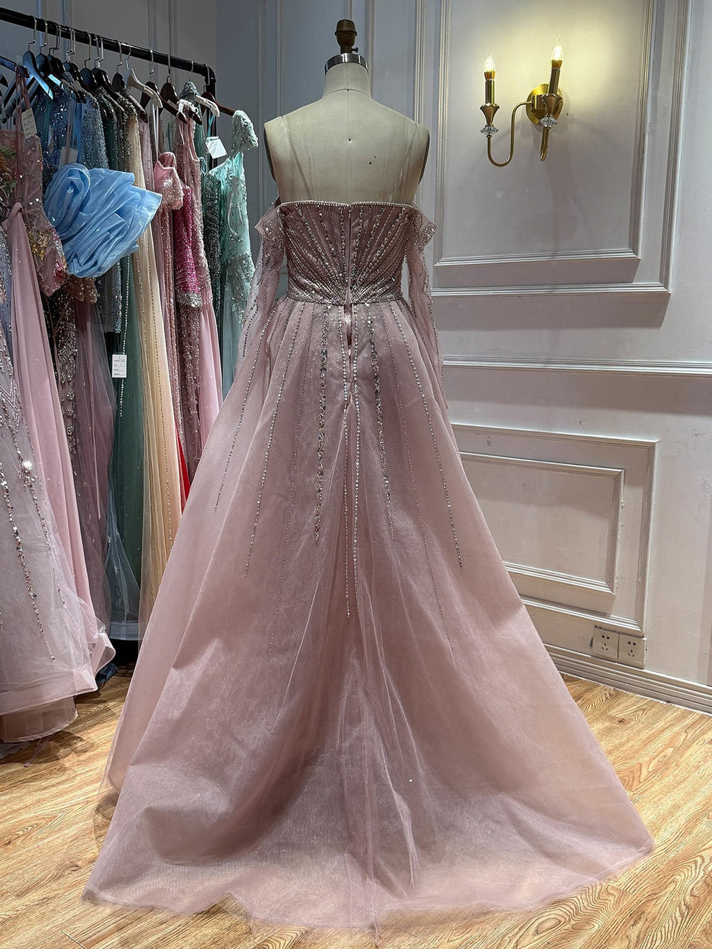 Luxury Nude Beaded Off Shoulder Mermaid Evening Gown LA73982