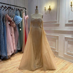 Luxury Nude Beaded Off Shoulder Mermaid Evening Gown LA73982