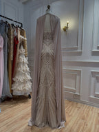 Luxury Nude Beaded Mermaid Evening Dress with Cape Sleeves LA77256