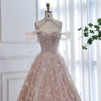 Light Pink Luxury Beaded Feathers Lace Up Ball Gown Evening Dresses Off Shoulder Women Birthday Party Wedding Occasion Engagement CLA73585