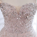 Light Pink Luxury Beaded Feathers Lace Up Ball Gown Evening Dresses Off Shoulder Women Birthday Party Wedding Occasion Engagement LA73585