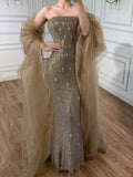 Luxury Gold Crystals Mermaid Evening Dress Women Red Carpet Fashion Gala LA73387