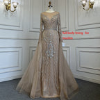 SERENE HILL  Luxury Muslim Nude Beaded Mermaid Evening Dress With Overskirt CLA71597