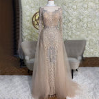 SERENE HILL  Luxury Muslim Nude Beaded Mermaid Evening Dress With Overskirt CLA71597