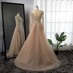 SERENE HILL  Luxury Muslim Nude Beaded Mermaid Evening Dress With Overskirt CLA71597