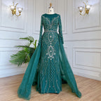 SERENE HILL  Luxury Muslim Nude Beaded Mermaid Evening Dress With Overskirt CLA71597