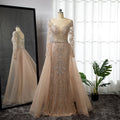 SERENE HILL  Luxury Muslim Nude Beaded Mermaid Evening Dress With Overskirt CLA71597